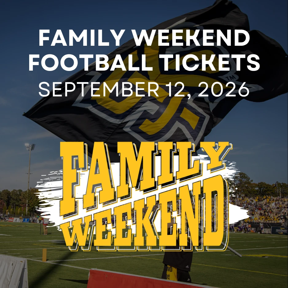 A poster for a football event is advertised for the Family Weekend on September 12, 2026.