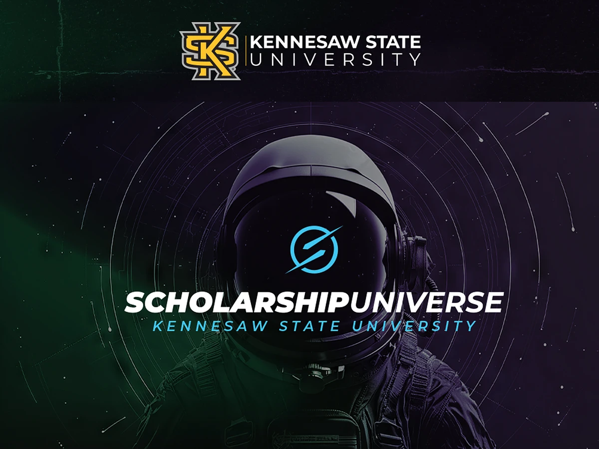 The image features an astronaut with the text "ScholarshipUniverse" and "Kennesaw State University" overlaid, along with the university's logo.